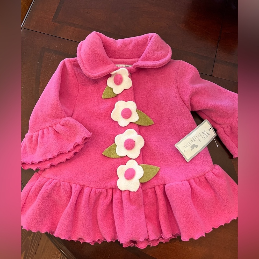 WIDGEON Hot Pink Floral Ruffle Jacket Coat White Flowers Swing Coat